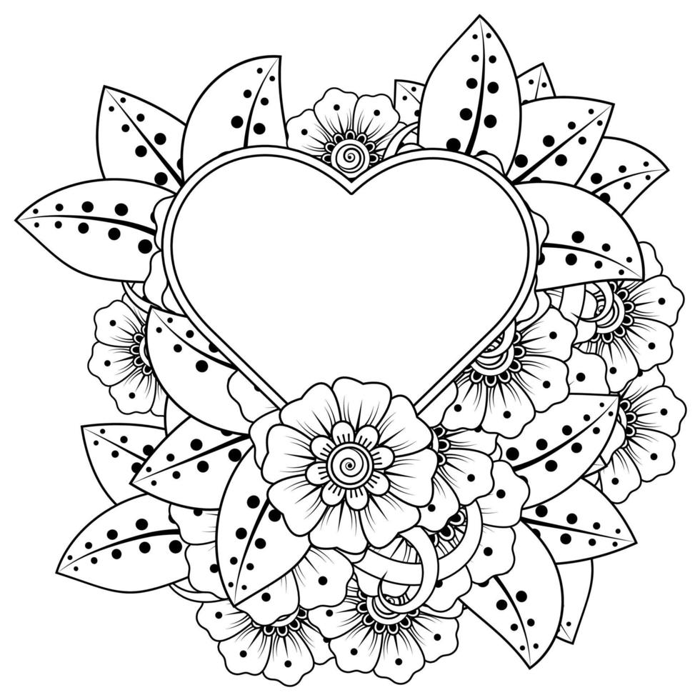 fleur de mehndi avec cadre en forme de coeur vecteur