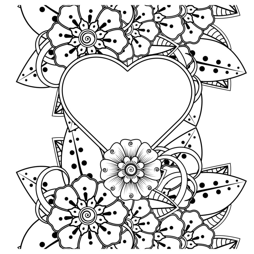 fleur de mehndi avec cadre en forme de coeur vecteur