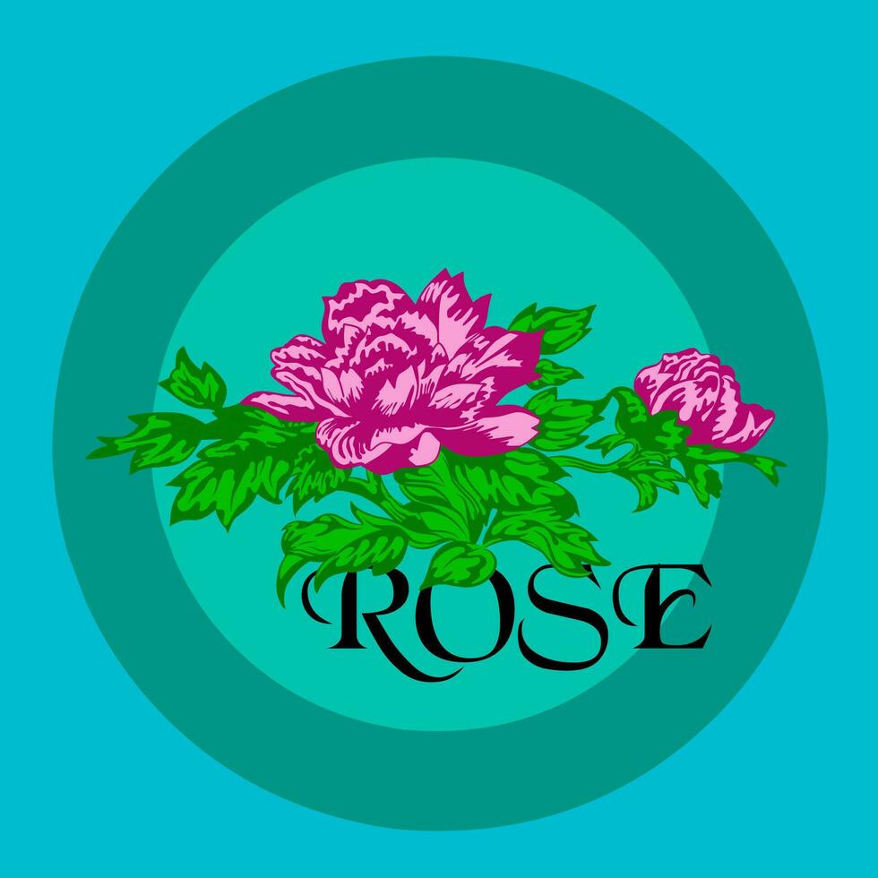 rose Rose fleurs dans une cercle sur une bleu Contexte. vecteur illustration