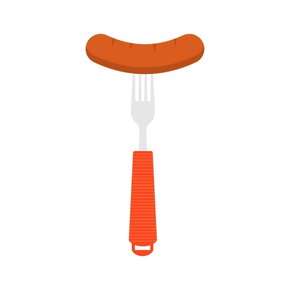 un barbecue saucisse vecteur illustration logo icône saucisse sur barbecue fourchette. grillé saucisse sur fourchette icône. chaud saucisse sur fourchette isolé signe sur blanc Contexte. vecteur illustration