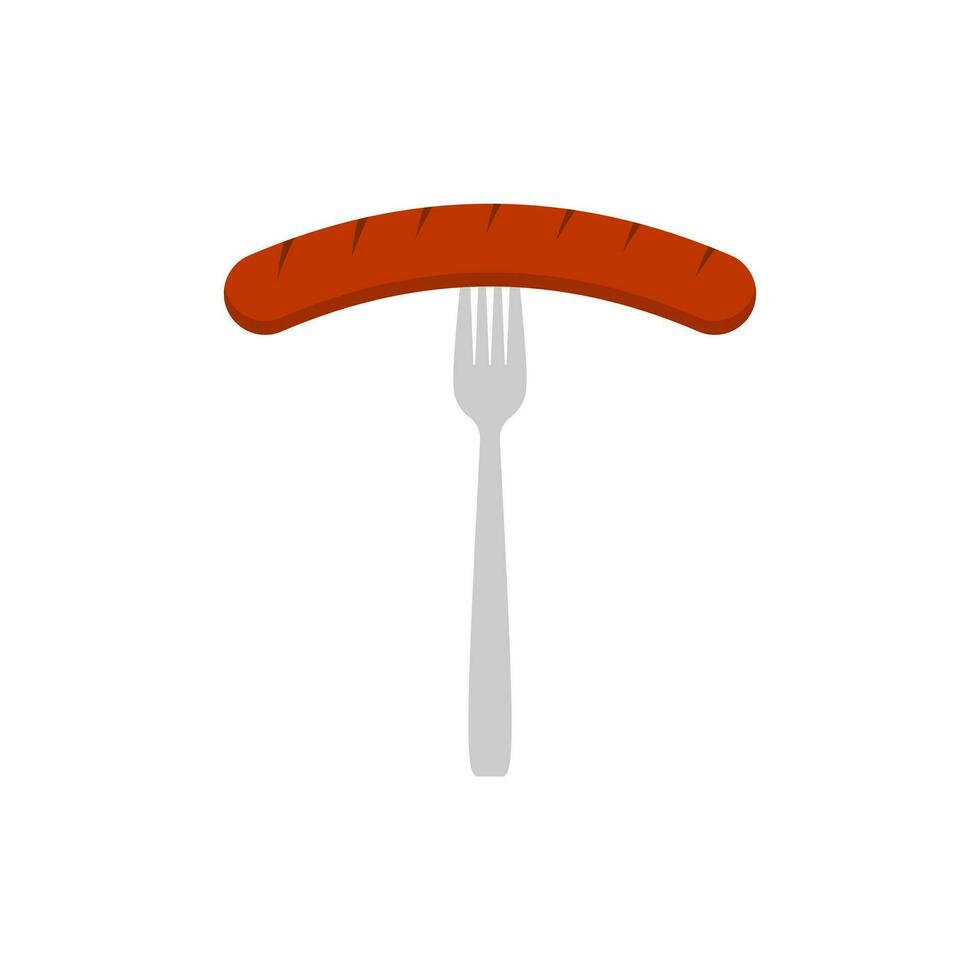 un barbecue saucisse vecteur illustration logo icône saucisse sur barbecue fourchette. grillé saucisse sur fourchette icône. chaud saucisse sur fourchette isolé signe sur blanc Contexte. vecteur illustration