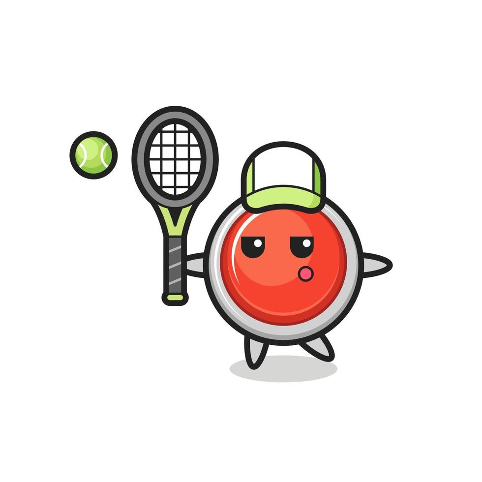 personnage de dessin animé de bouton de panique d'urgence en tant que joueur de tennis vecteur