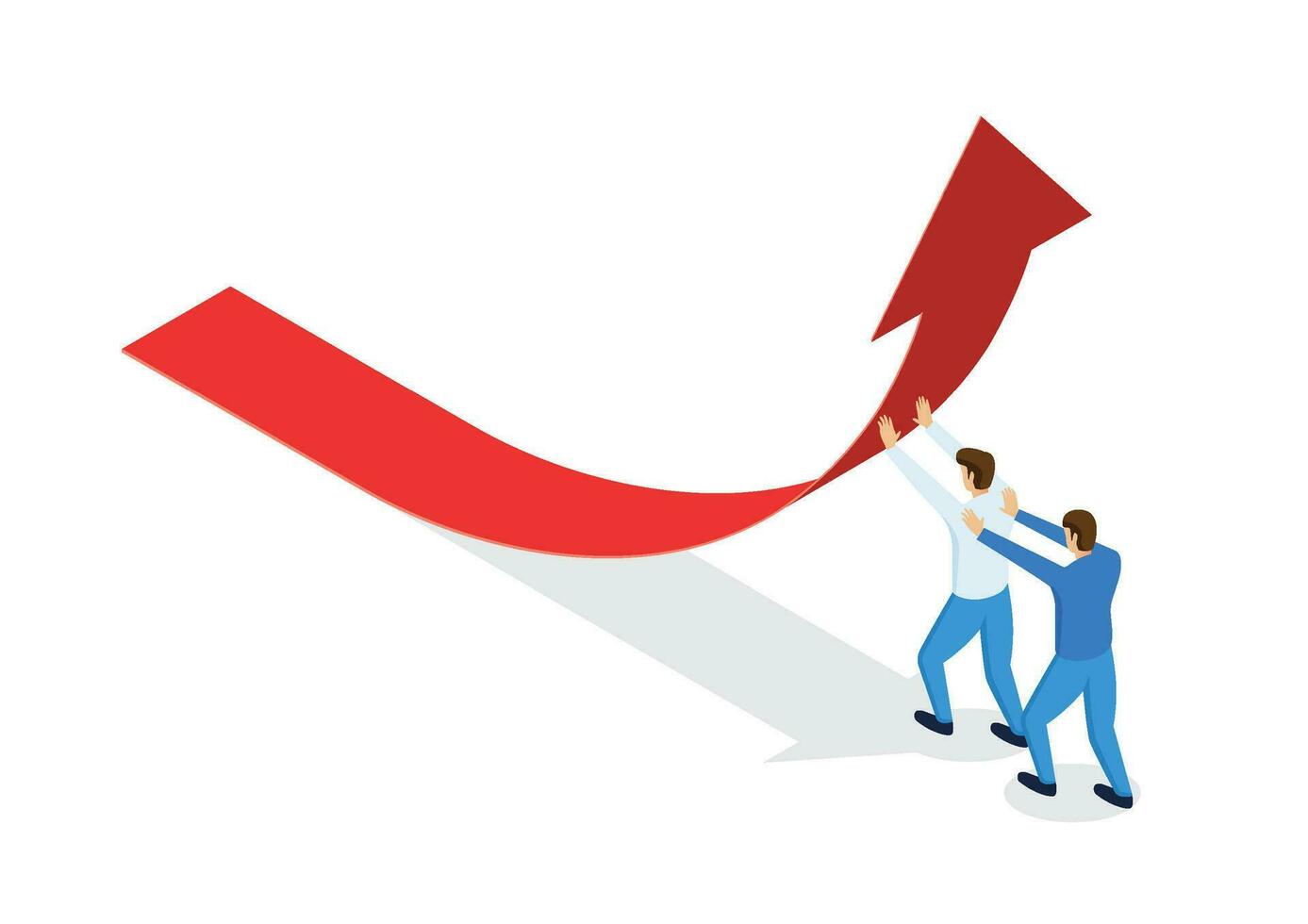 affaires gens pousser La Flèche graphique en haut. travail en équipe ou équipe Aidez-moi pousser entreprise à succès, carrière croissance ou croissance entreprise concept. isométrique vecteur