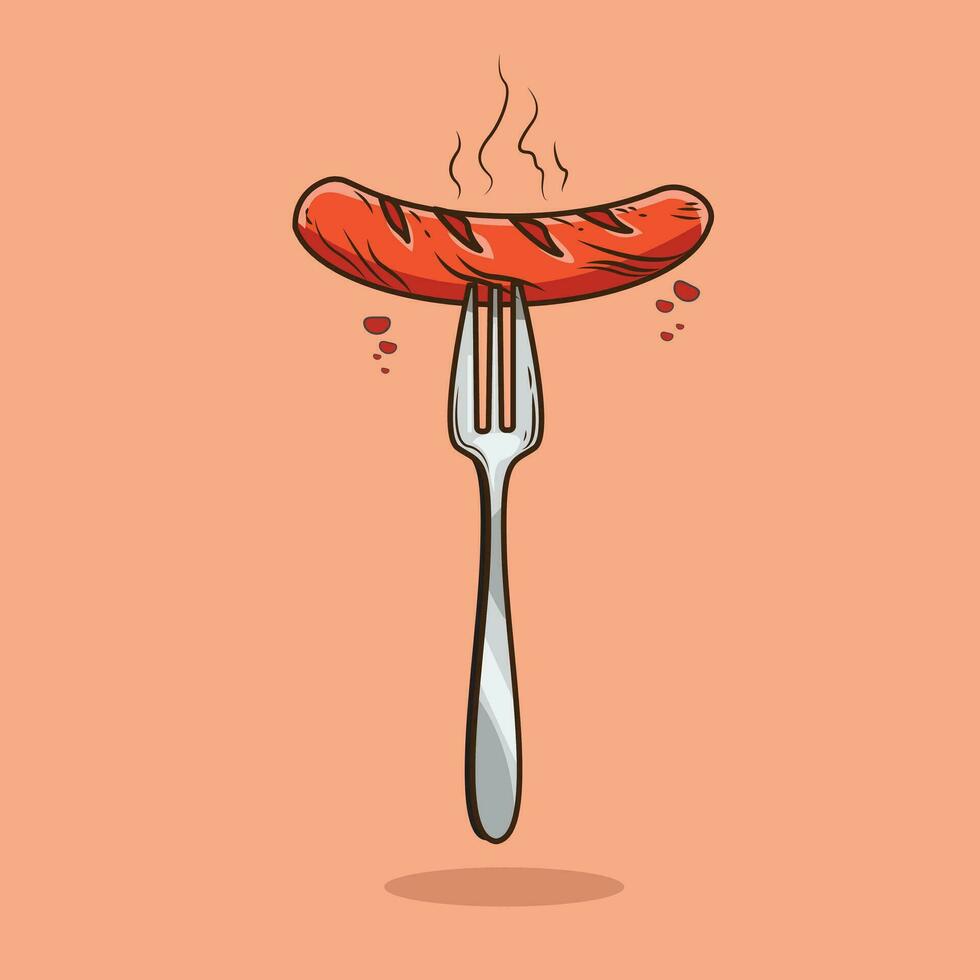 chaud délicieux saucisse vecteur illustration dessin animé