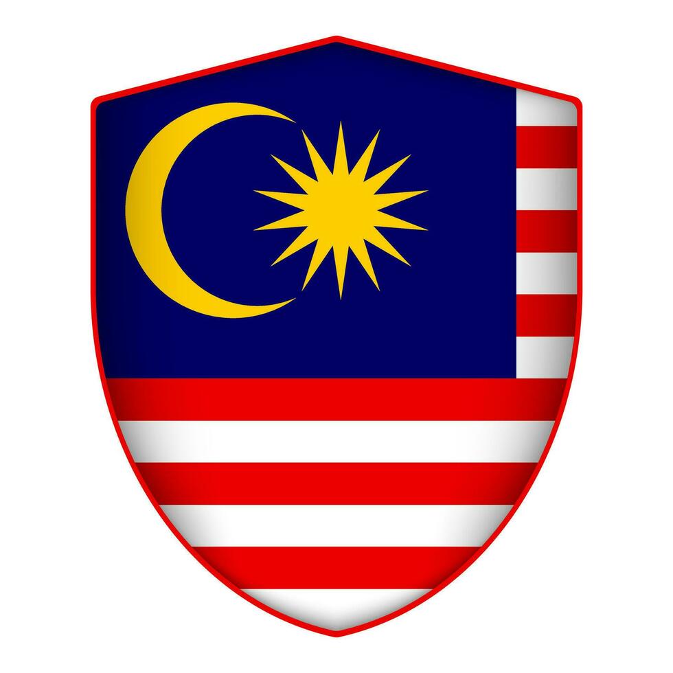 Malaisie drapeau dans bouclier forme. vecteur illustration.