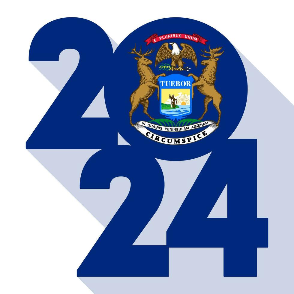 2024 longue ombre bannière avec Michigan Etat drapeau à l'intérieur. vecteur illustration.