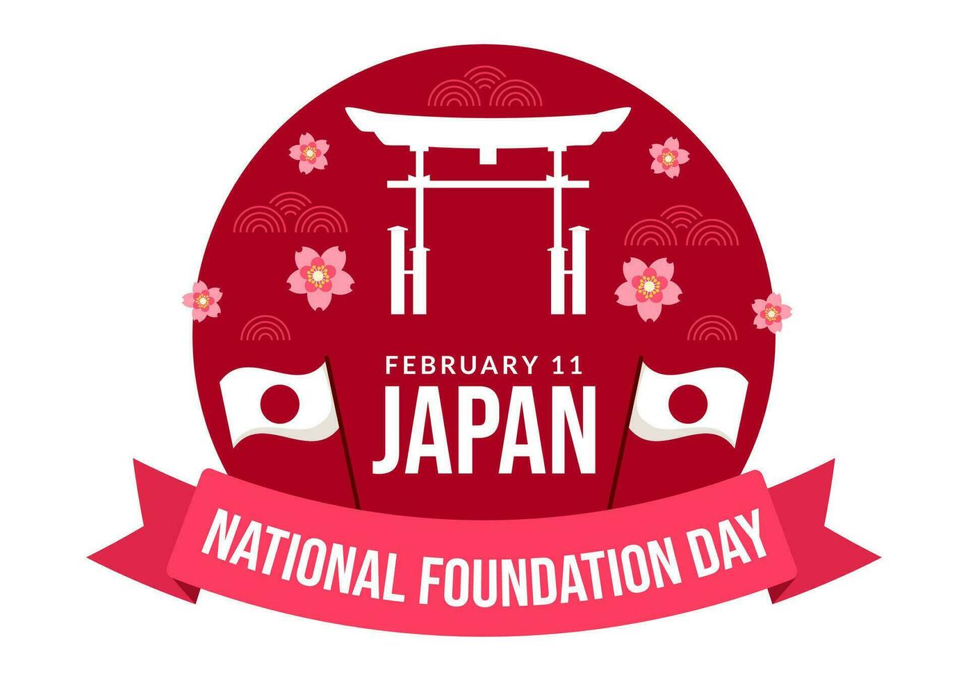 content Japon nationale fondation journée vecteur illustration sur février 11 avec célèbre Japonais Repères et drapeau dans plat des gamins dessin animé Contexte