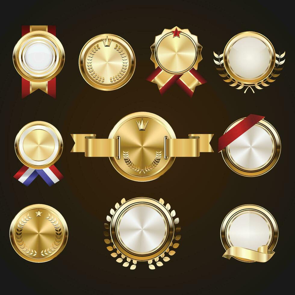 luxe d'or badges et Étiquettes. rétro ancien cercle badge conception vecteur