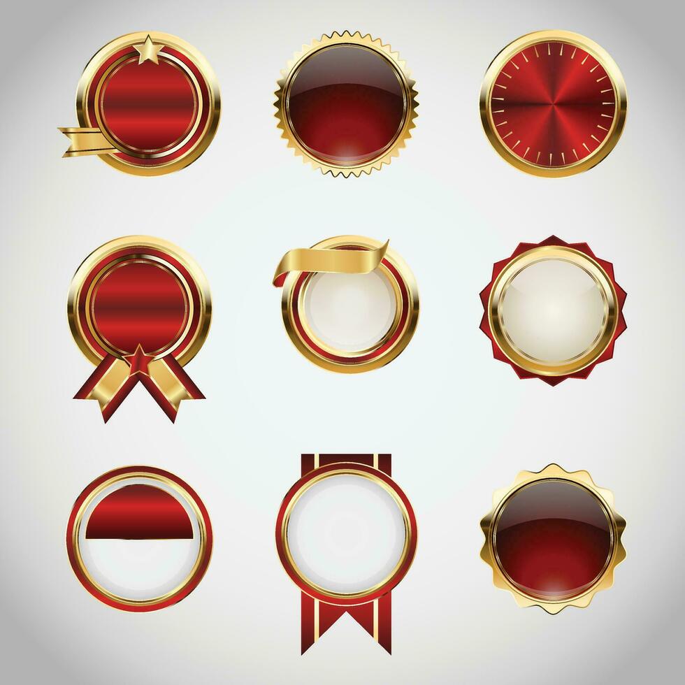 luxe d'or rouge badges et Étiquettes. rétro ancien cercle badge conception vecteur