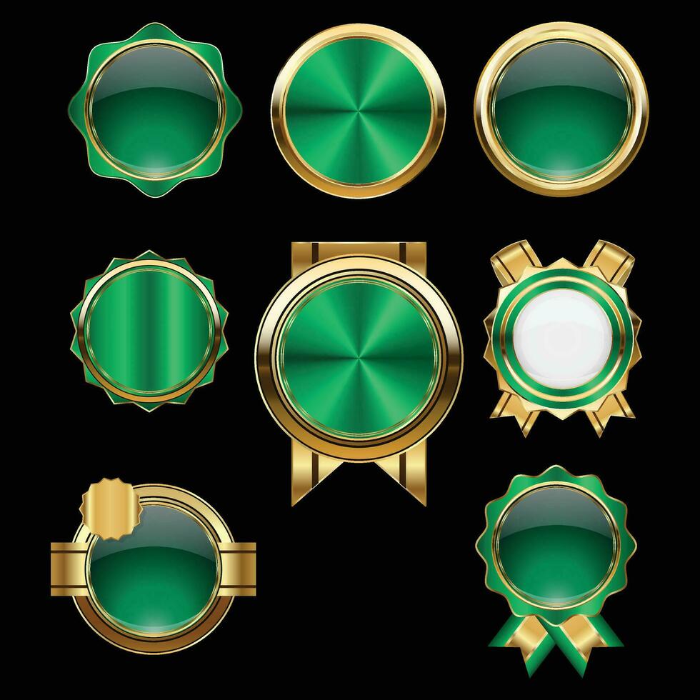 luxe d'or vert badges et Étiquettes. rétro ancien cercle badge conception vecteur