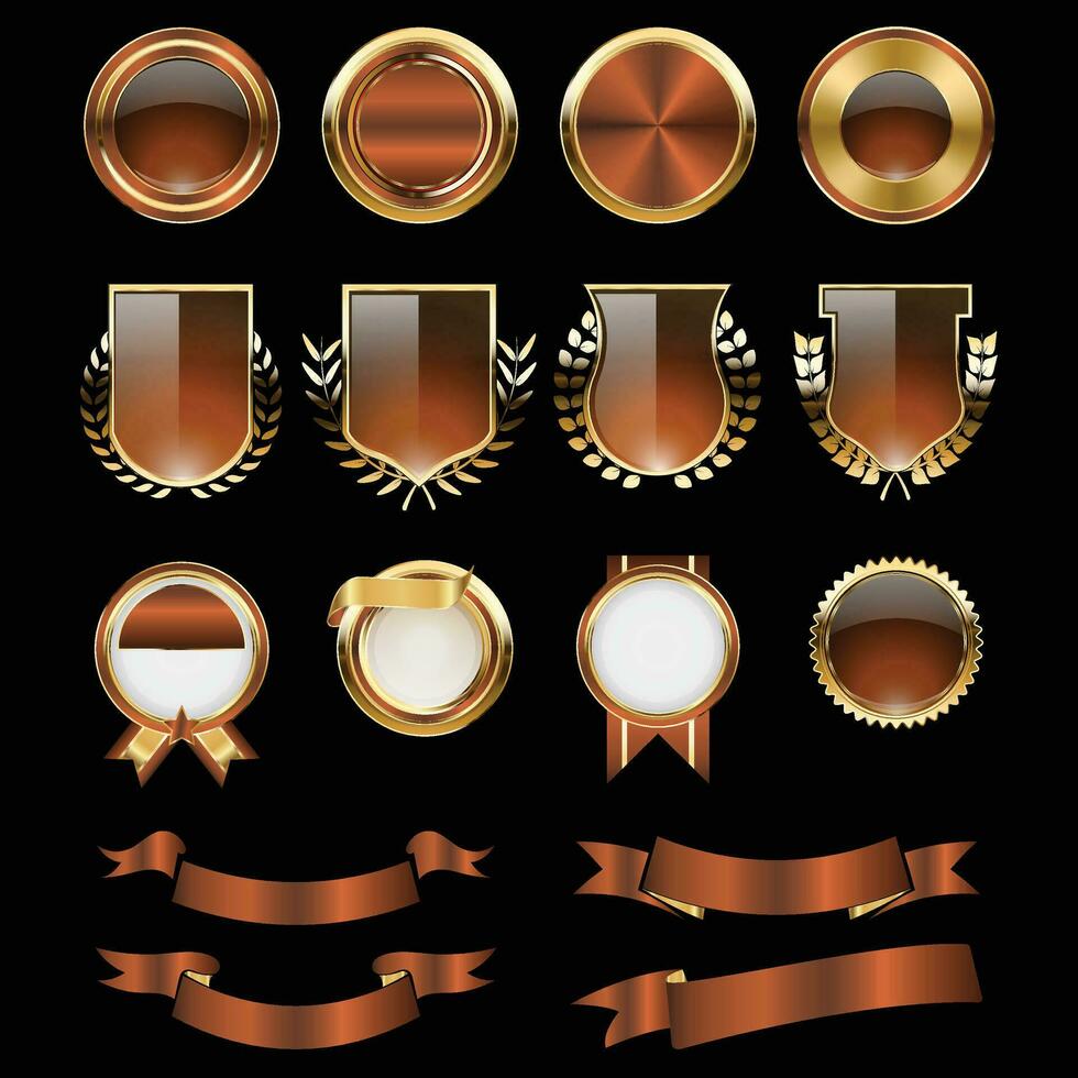 luxe d'or Orange badges et Étiquettes. rétro ancien cercle badge conception vecteur