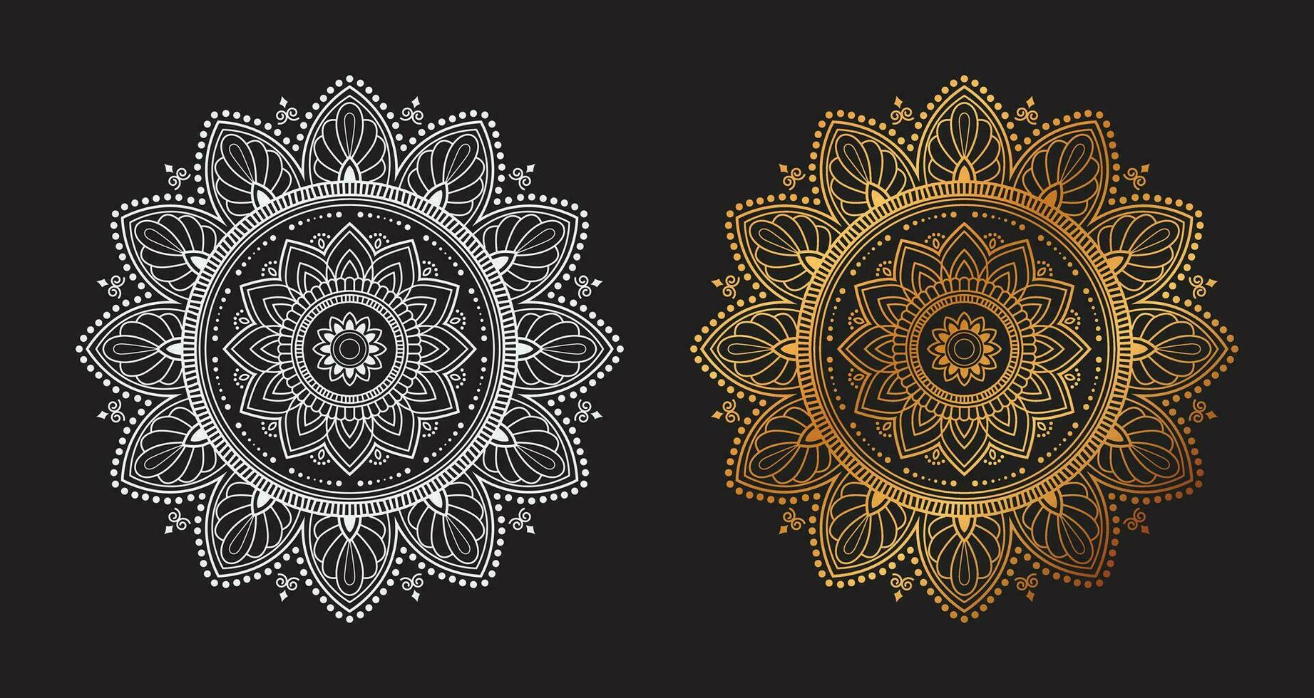 d'or blanc luxe mandalas, mandala pour henné, Mehndi, tatouage, décoratif ethnique ornemental éléments, Oriental motifs vecteur