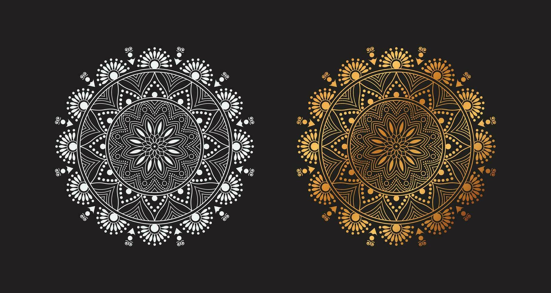 d'or blanc luxe mandalas, mandala pour henné, Mehndi, tatouage, décoratif ethnique ornemental éléments, Oriental motifs vecteur