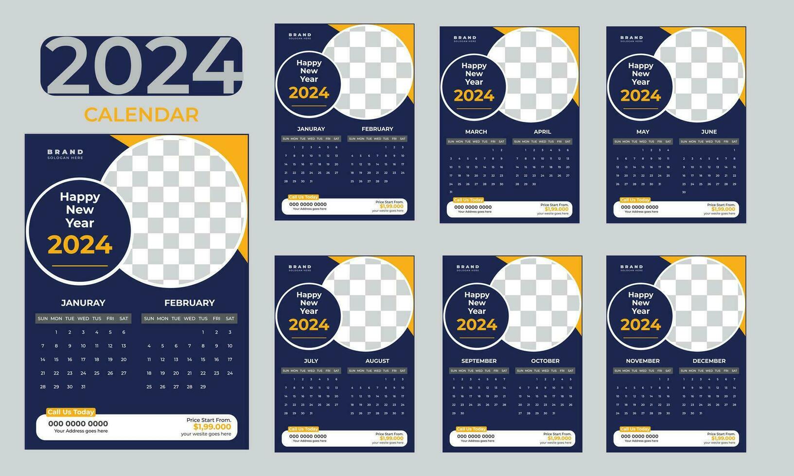 Créatif minimaliste 2024 Nouveau année verticale mur calendrier modèle conception gratuit vecteur