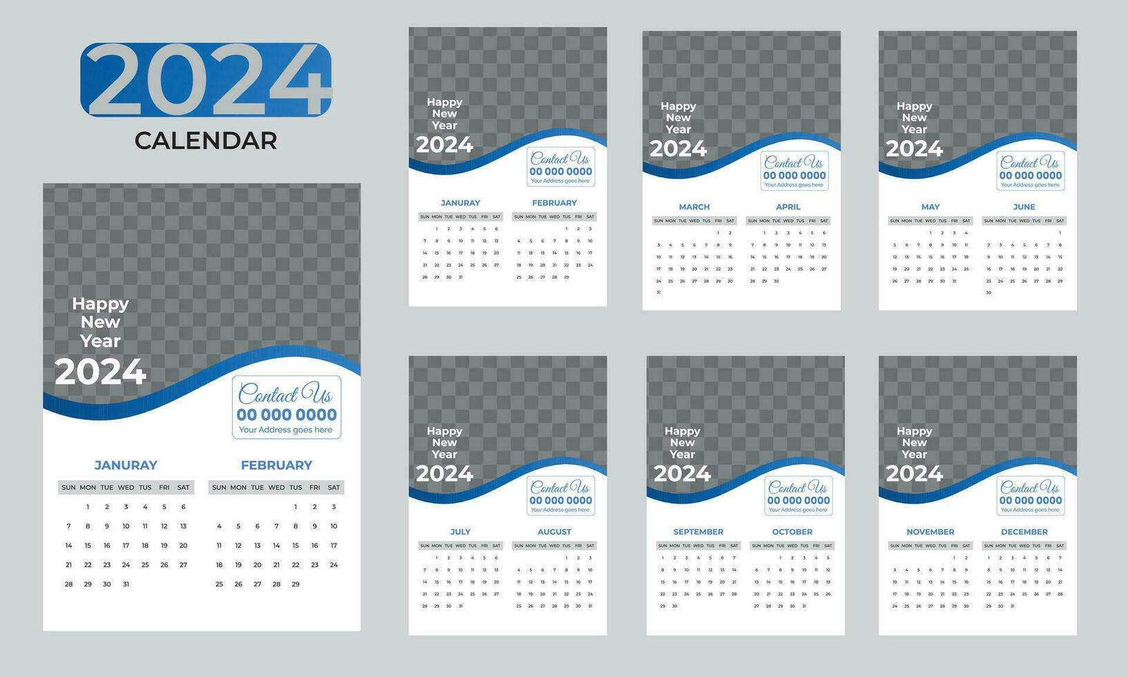 Créatif minimaliste 2024 Nouveau année verticale mur calendrier modèle conception gratuit vecteur