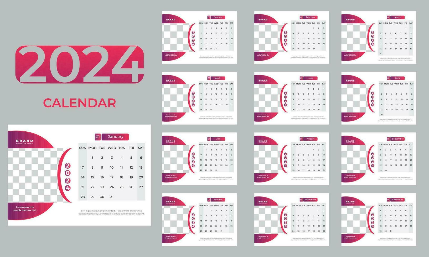 conception modèle de bureau calendrier 2024 gratuit vecteur