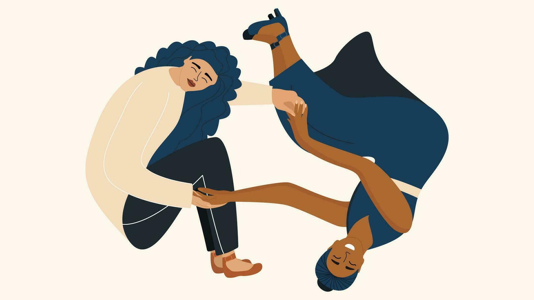 concept de multiracial femelle relation amicale et aimer, femmes solidarité. relation amicale entre une multi ethnique couple. vecteur illustration dans plat style