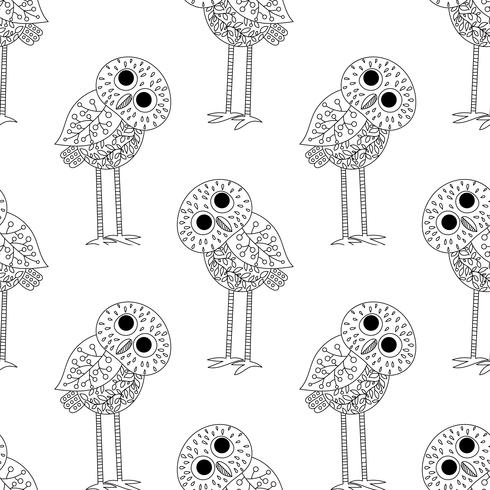 Hibou des marais. Un modèle sans couture dans le style dessinée à la main. vecteur