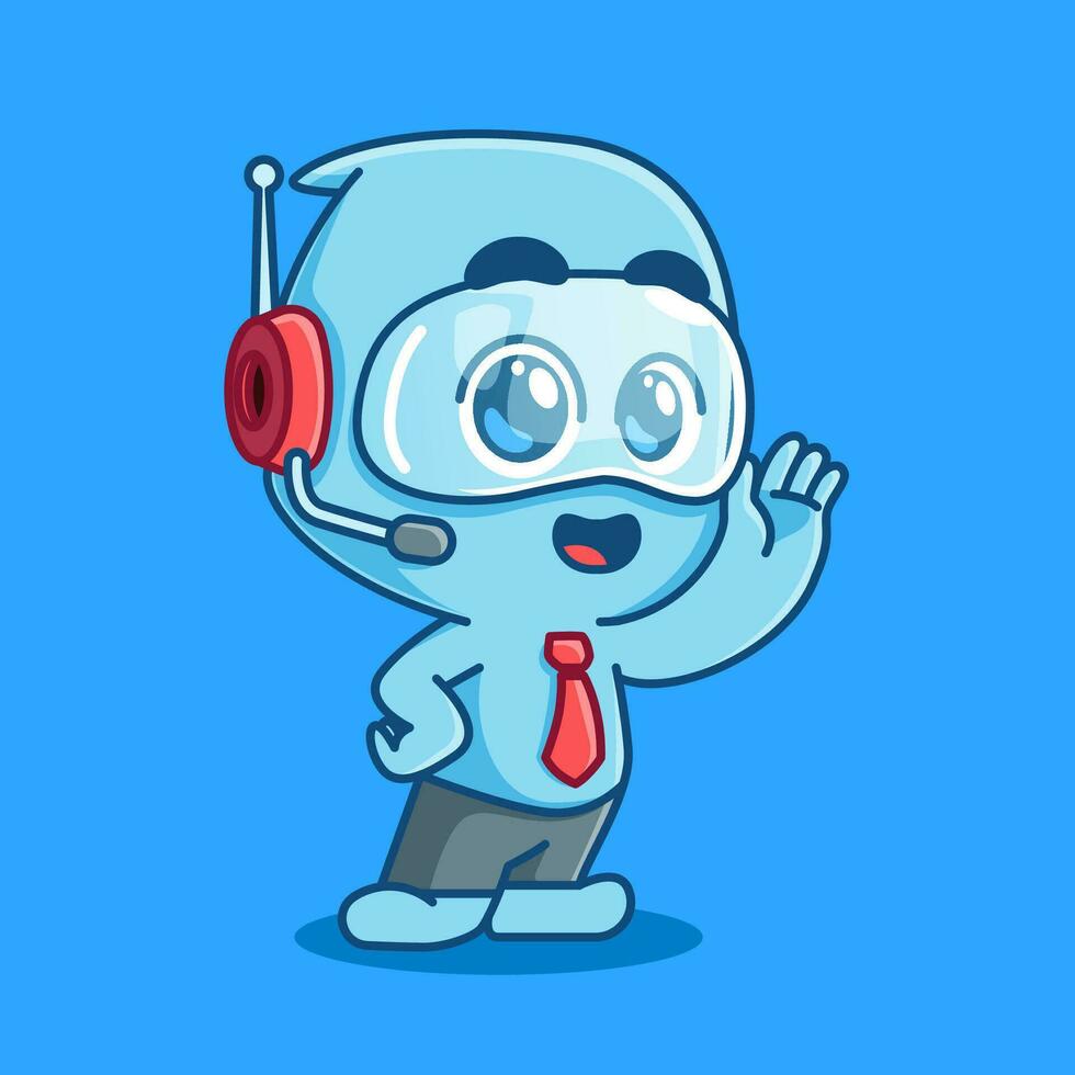 mignonne dessin animé mascotte client un service avec écouteurs et attacher rouge, adorable dessin animé mascotte illustration vecteur