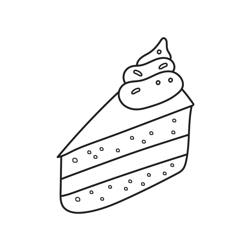 main tiré des gamins dessin dessin animé vecteur illustration tranche de Chocolat gâteau et crème fromage icône isolé sur blanc Contexte