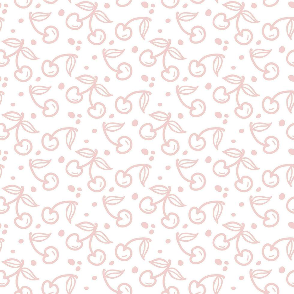 Cerise et fraise fruit sans couture modèle. été baies, des fruits avec feuilles, vecteur Contexte. main tiré griffonnage illustration pour couverture, tissu, fond d'écran texture, toile de fond, mariage invitation