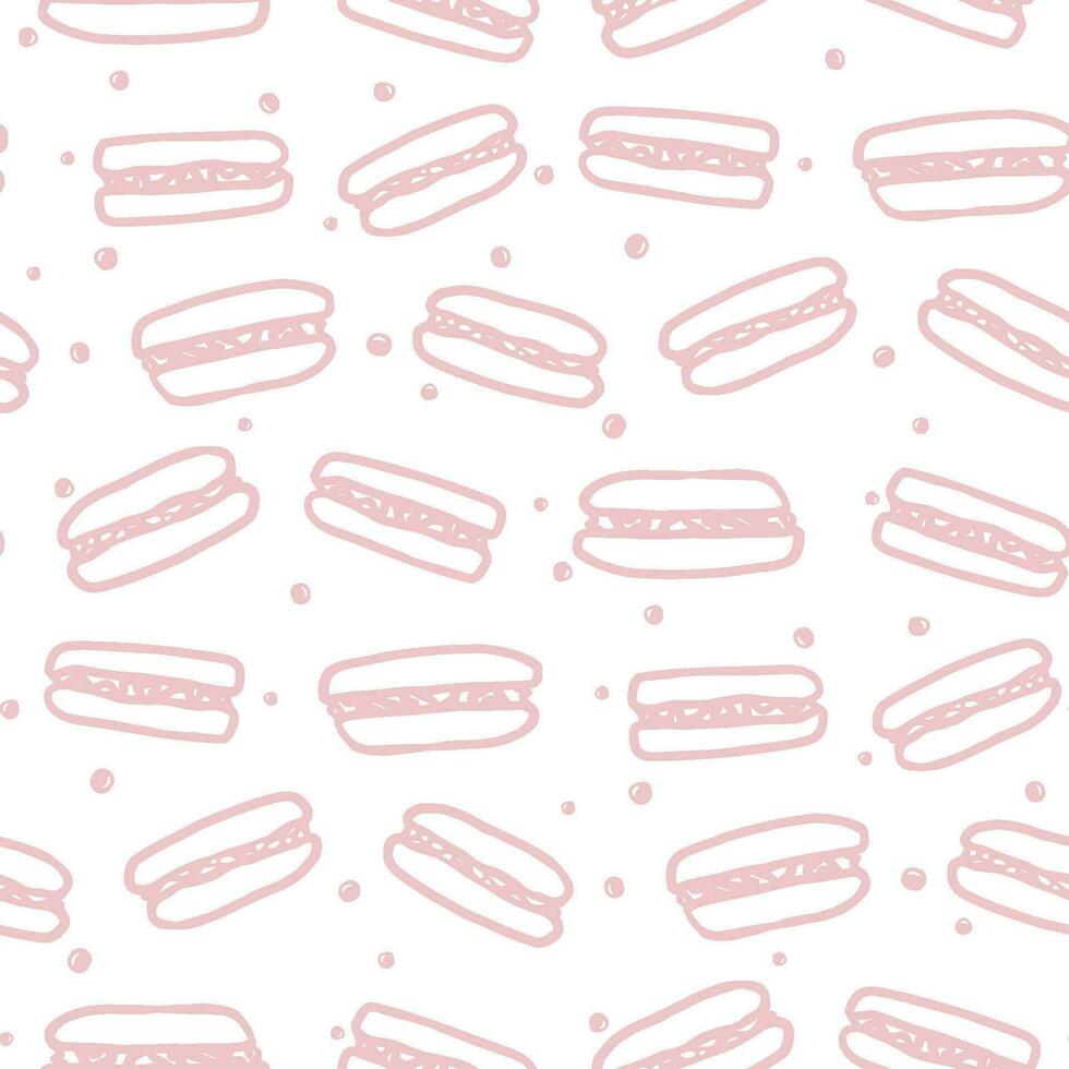 macaron sans couture modèle avec sucré aliments. main tiré coloré gâteau vecteur illustration Contexte pour surface conception, textile, tissu, album ou fond d'écran