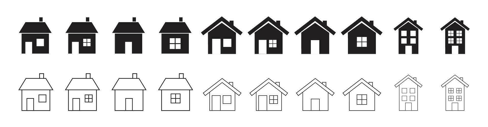 Accueil maison bâtiment icône signe symbole, noir et contour icône vecteur