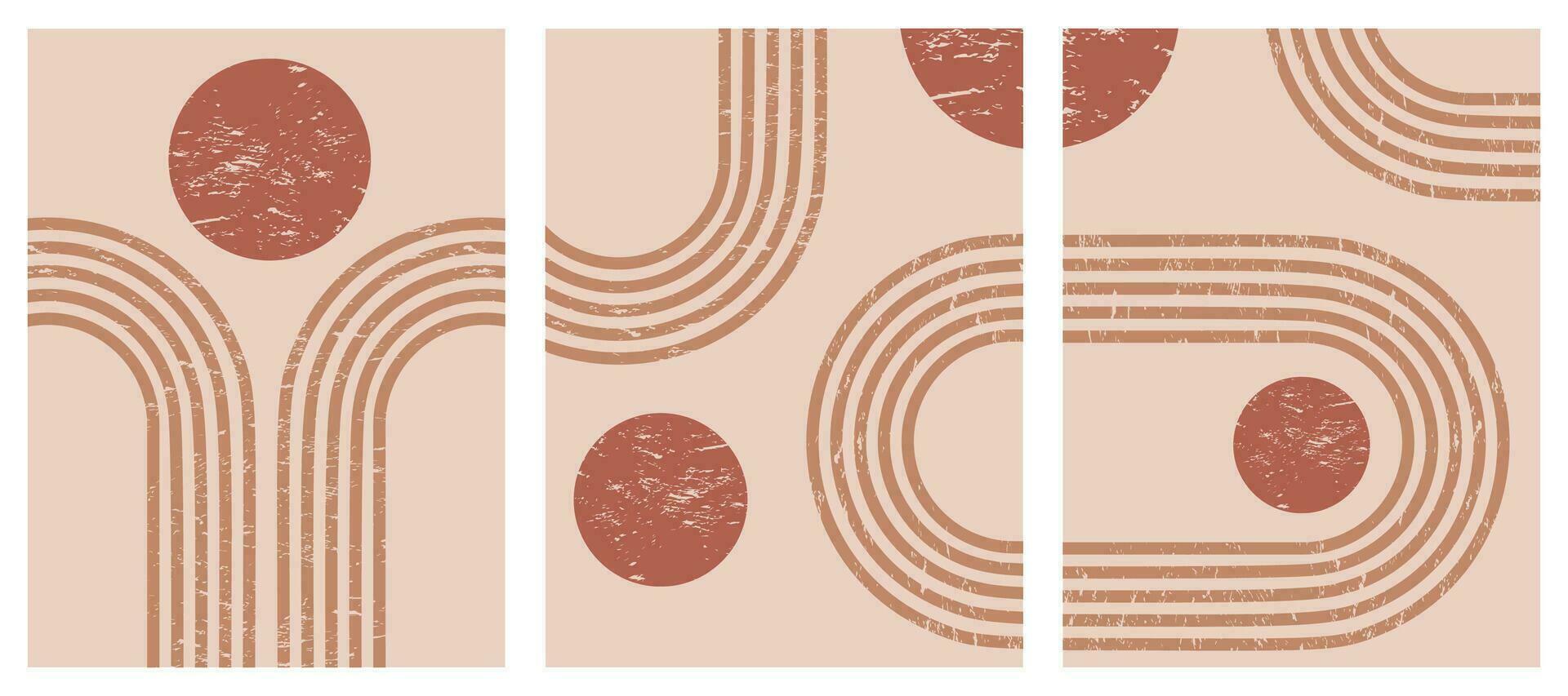 abstrait boho ligne art géométrique formes. moderne graphique Contexte avec minimal cambre et cercles. Facile biologique texturé illustration. rétro Zen esthétique imprimer. vecteur