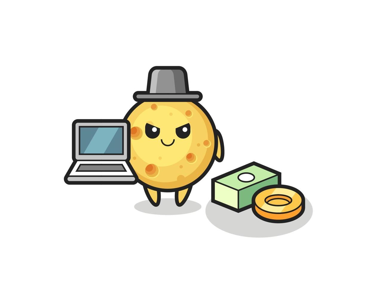 illustration de mascotte de fromage rond en tant que pirate informatique vecteur