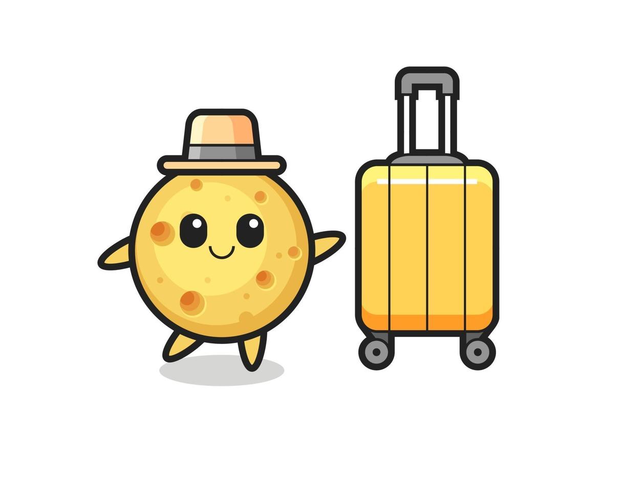 illustration de dessin animé de fromage rond avec des bagages en vacances vecteur