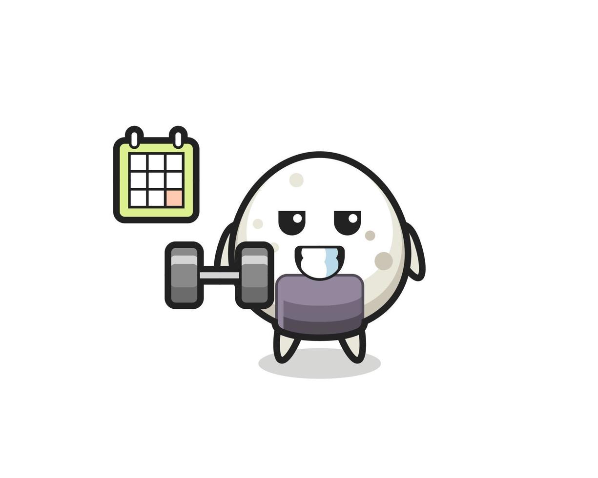 caricature de mascotte onigiri faisant du fitness avec haltère vecteur