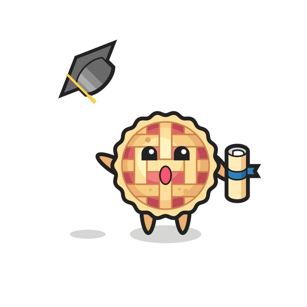 illustration de dessin animé de tarte aux pommes jetant le chapeau à l'obtention du diplôme vecteur