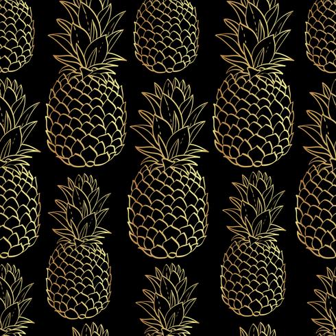 Modèle sans couture exotique avec des ananas de fruits tropicaux de silhouettes. vecteur