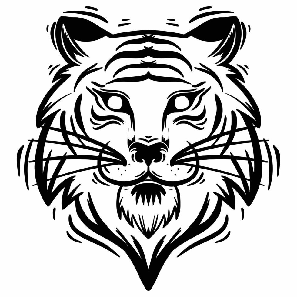 illustration de doodle tête de tigre noir et blanc vecteur