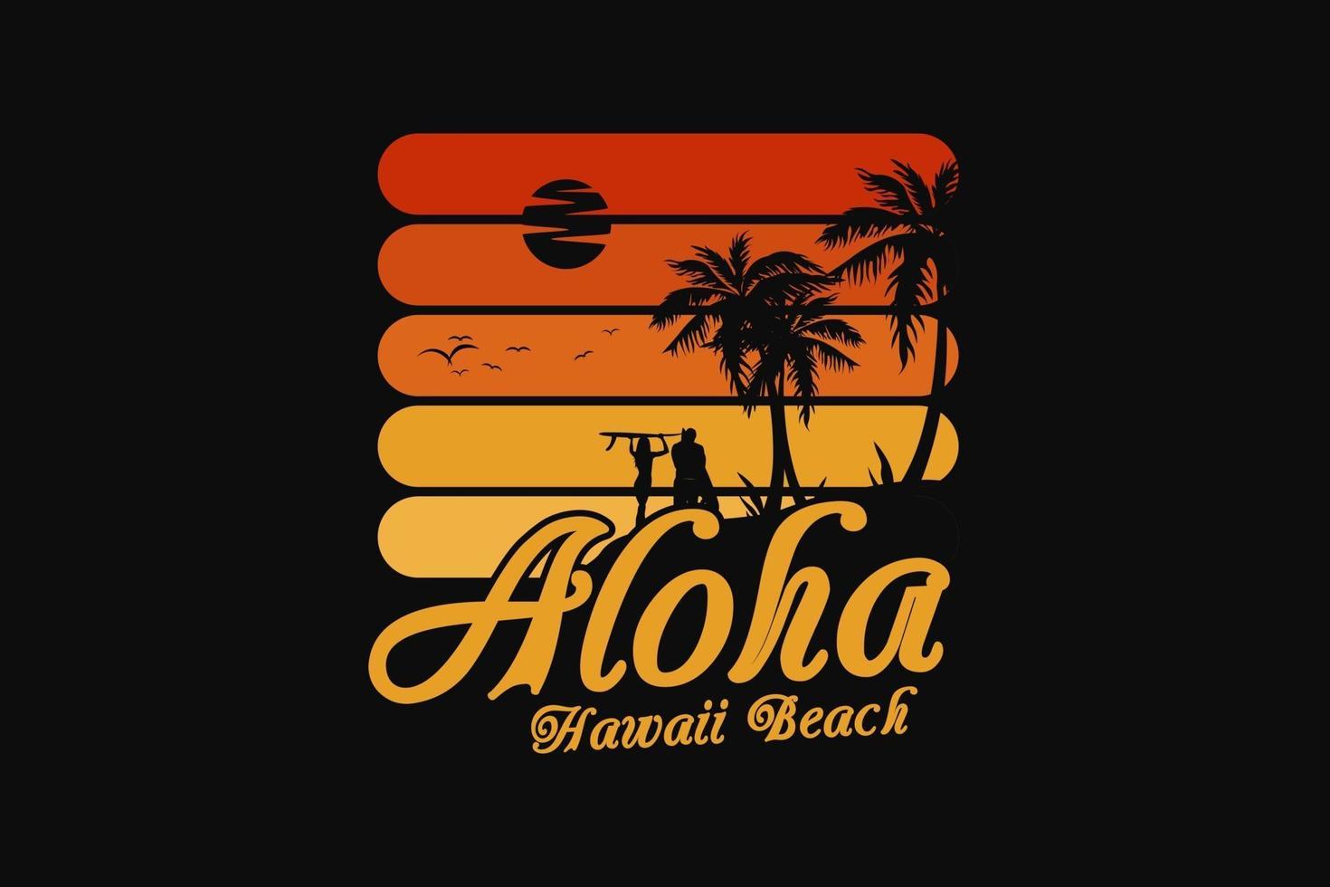 aloha hawaii, silhouette plage vecteur