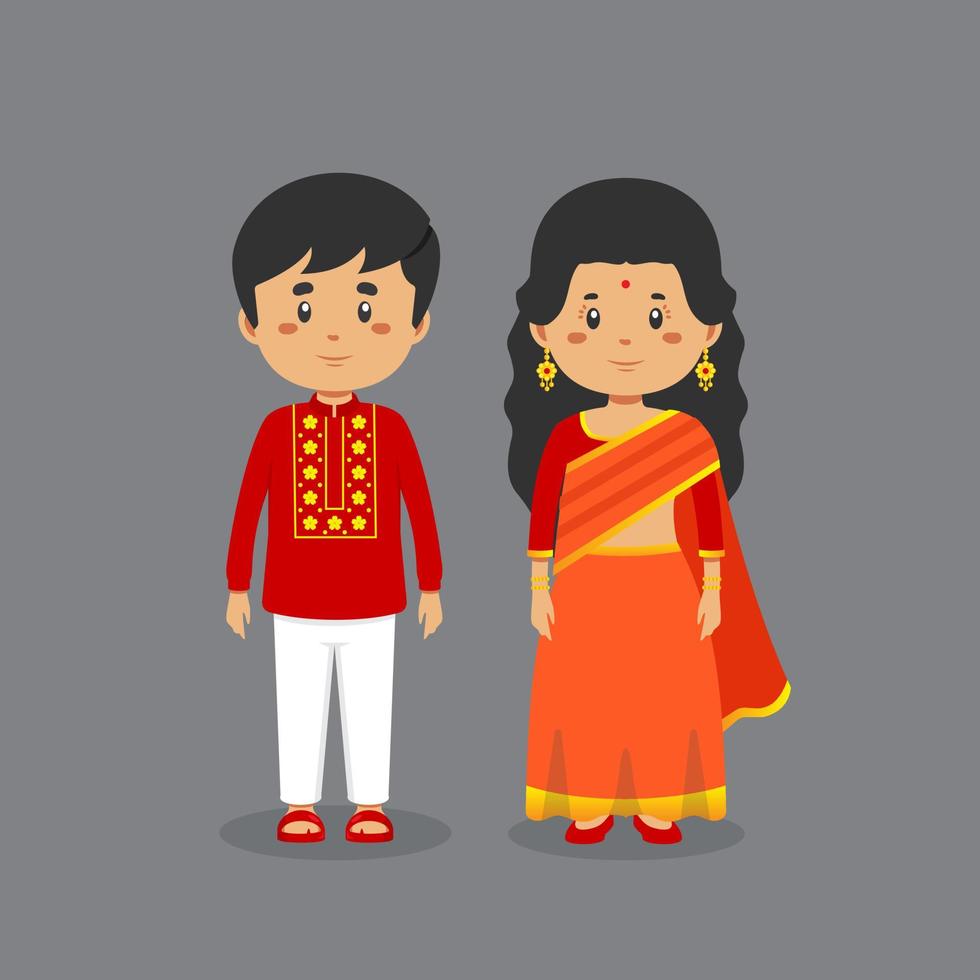 personnage de couple portant la robe nationale du bangladesh vecteur