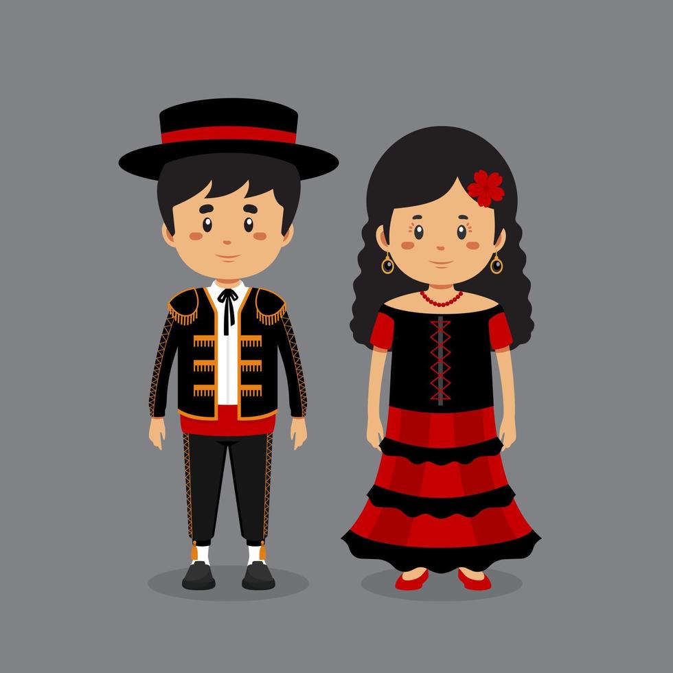 personnage de couple vêtu d'une robe nationale espagnole vecteur