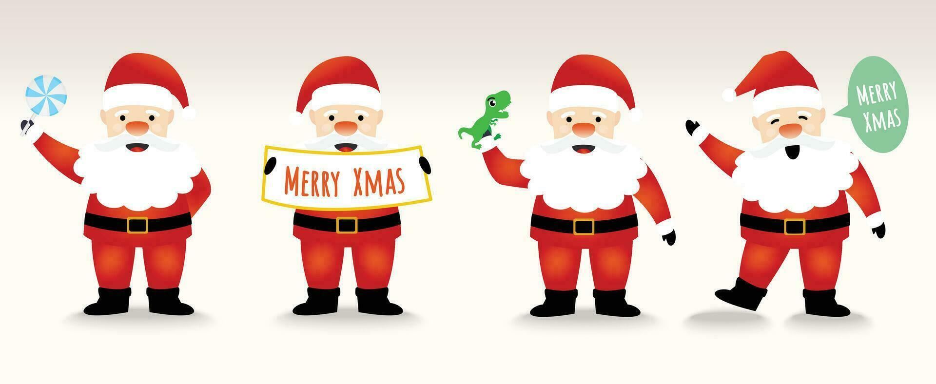 ensemble de content Père Noël claus. le agissant de Père Noël avec bonbons, jouet et dire Bonjour, vecteur illustration. pour Nouveau année cartes, bannières, en-têtes, affiches.