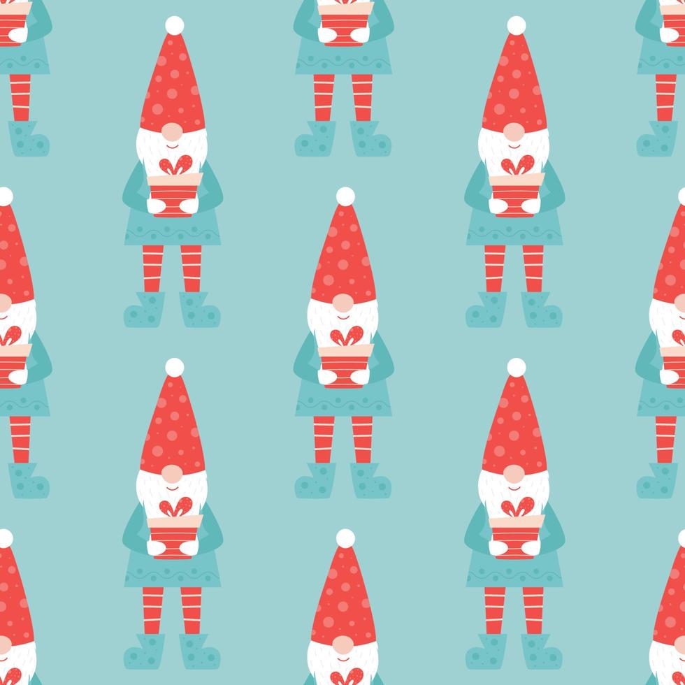 modèle de Noël sans couture avec gnome mignon avec gift.merry Christmas. vecteur