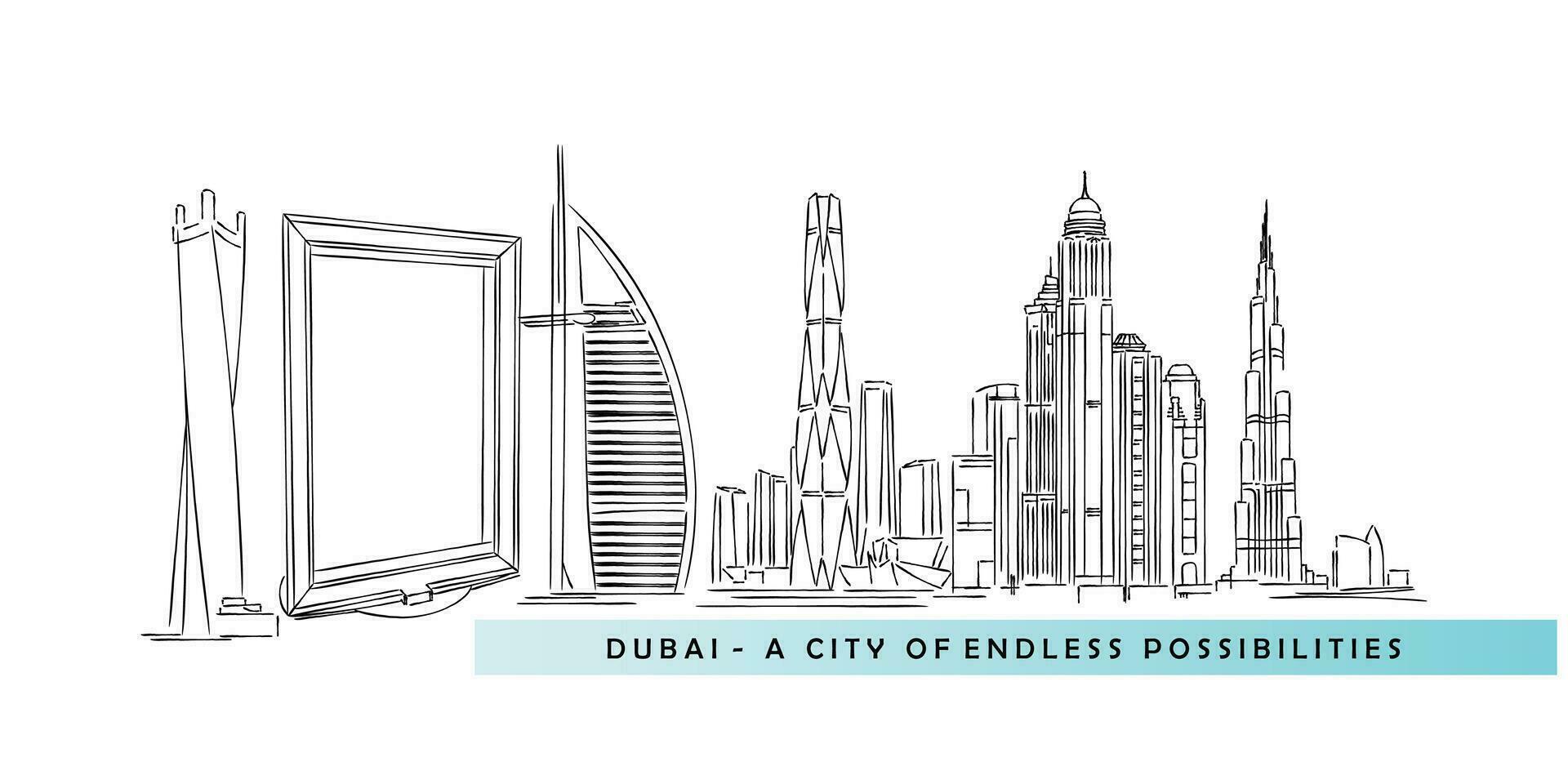 ligne art vecteur de Dubai ligne d'horizon. Dubai panoramique paysage urbain