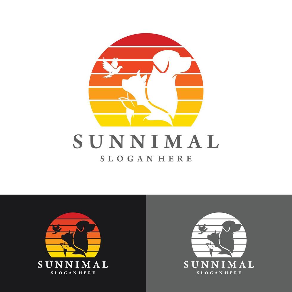 sunnimal animaux de compagnie paysages cheval, chien, chat vector illustration