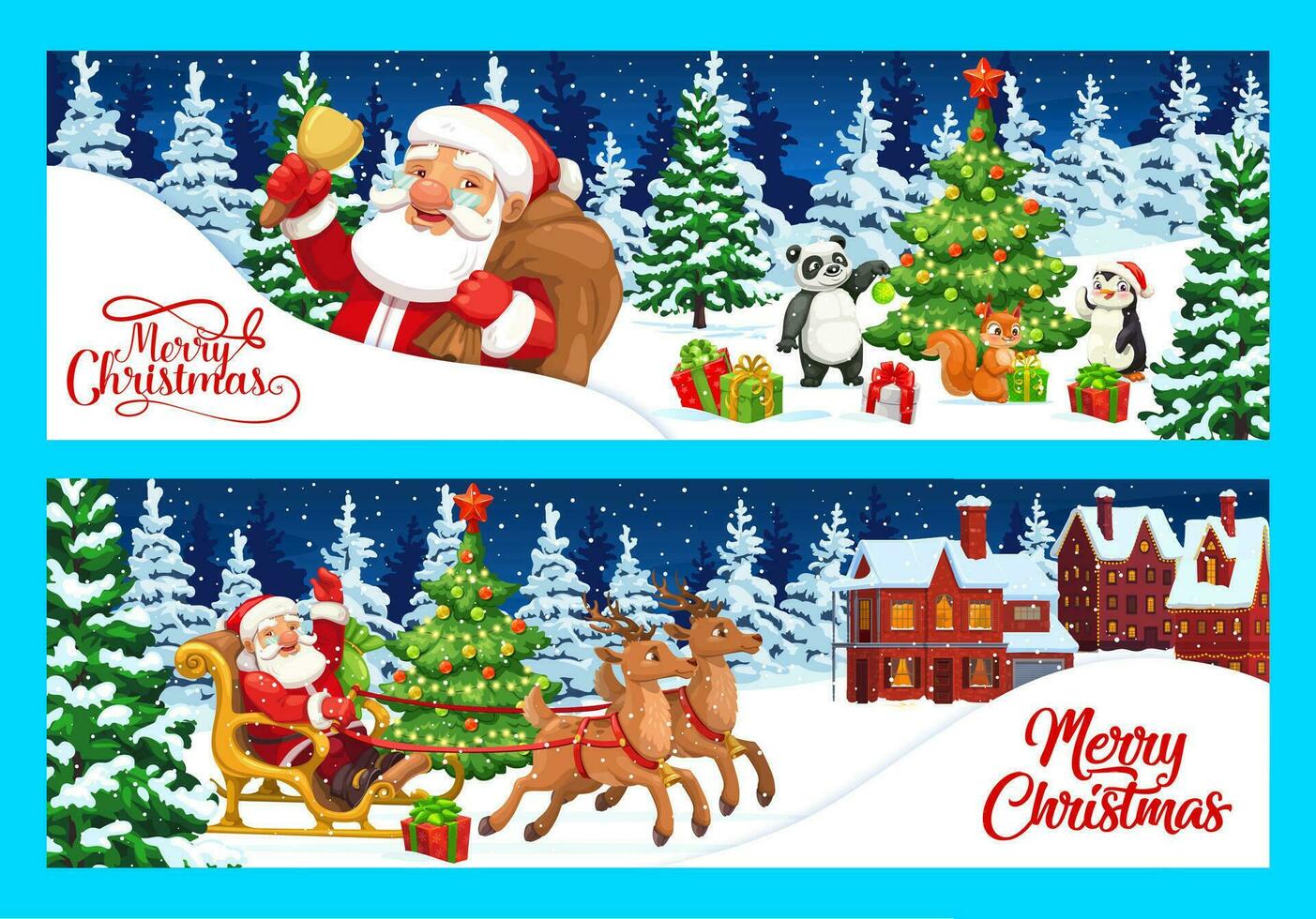 Noël bannières ou salutation cartes avec Père Noël vecteur