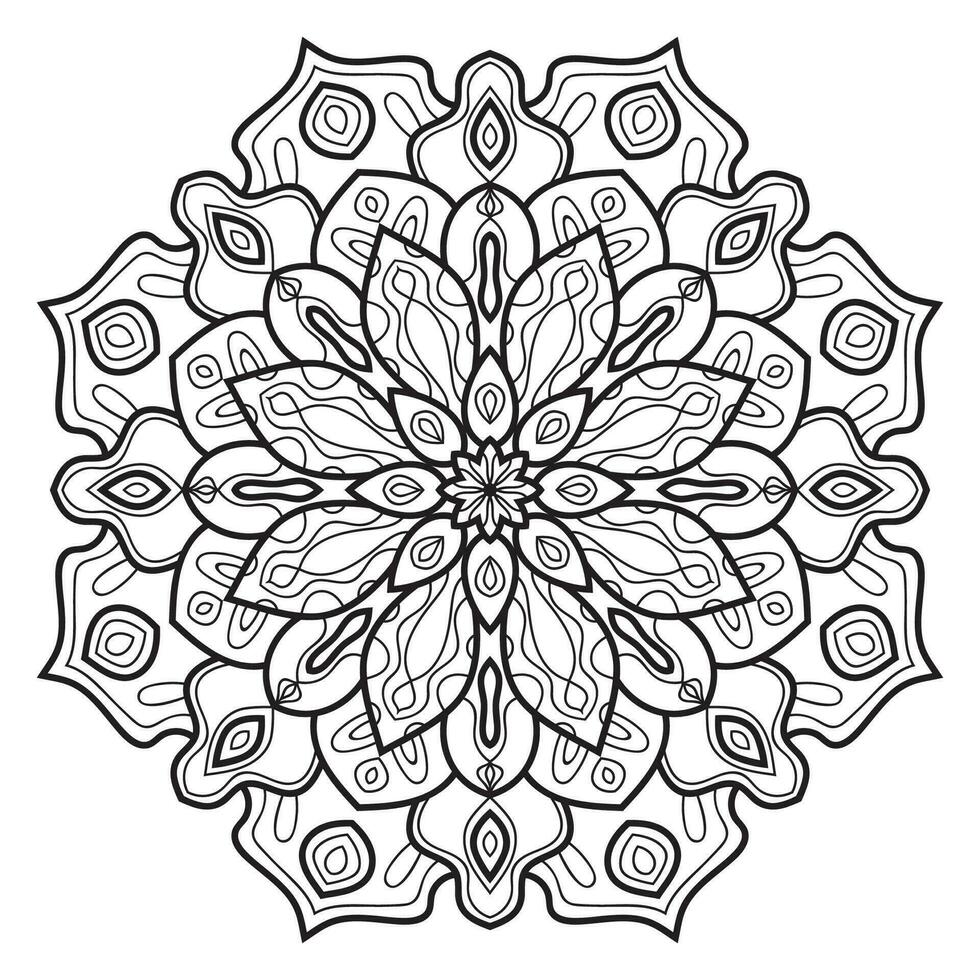 mandala de fleur de contour noir. doodle élément décoratif rond pour cahier de coloriage isolé sur fond blanc. cercle géométrique floral. vecteur