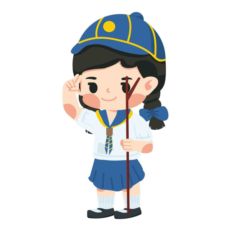 enfant fille scout thaïlandais uniforme dessin animé vecteur