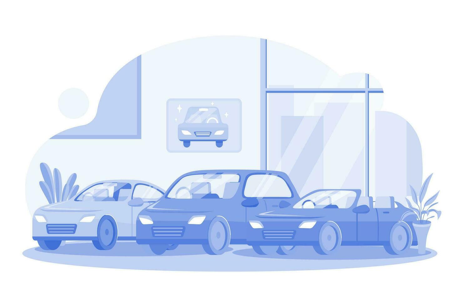 concept d'illustration de vue de salle d'exposition de voiture. une illustration plate isolée sur fond blanc vecteur