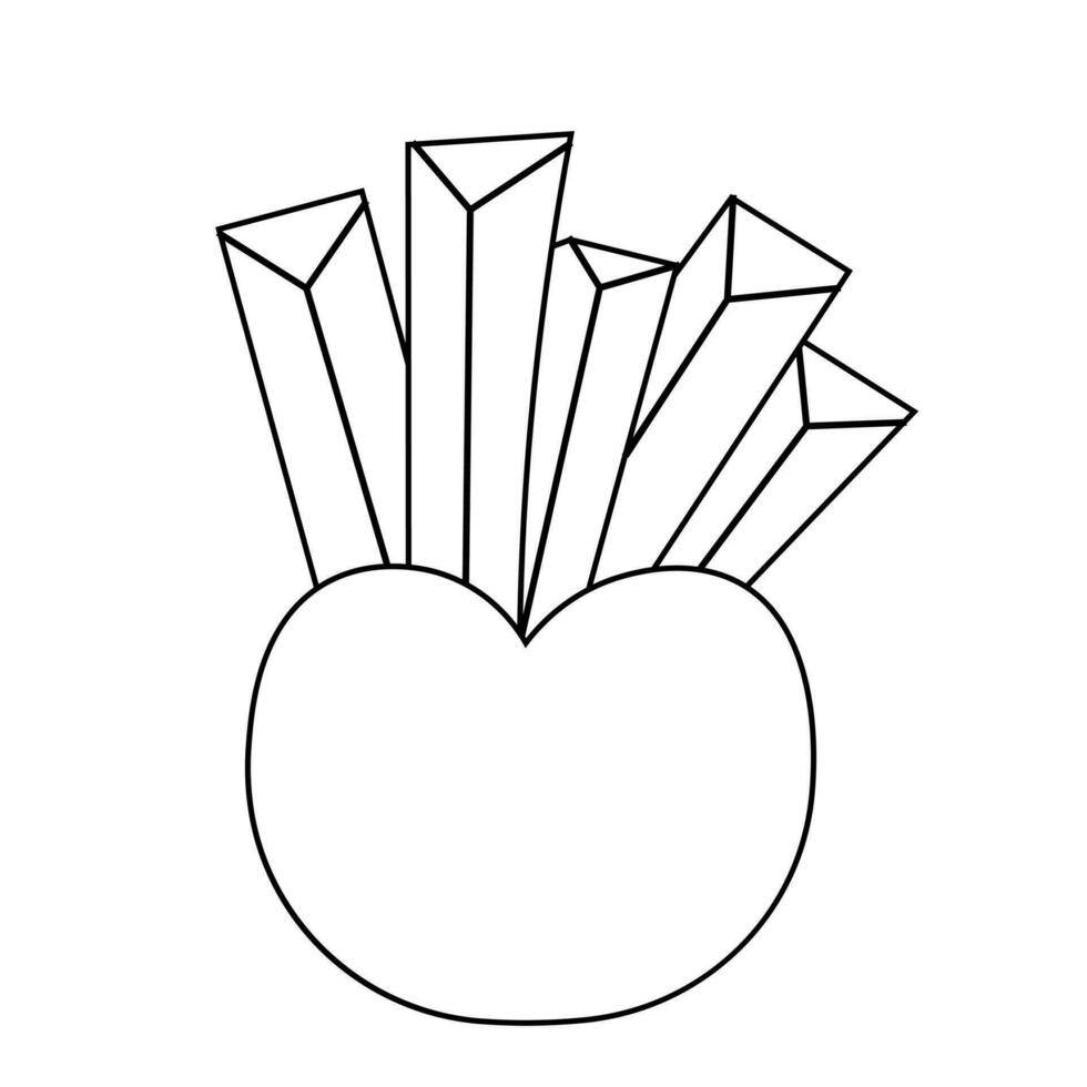dessin animé français frites dans boîte dans forme cœur dans noir et blanc vecteur