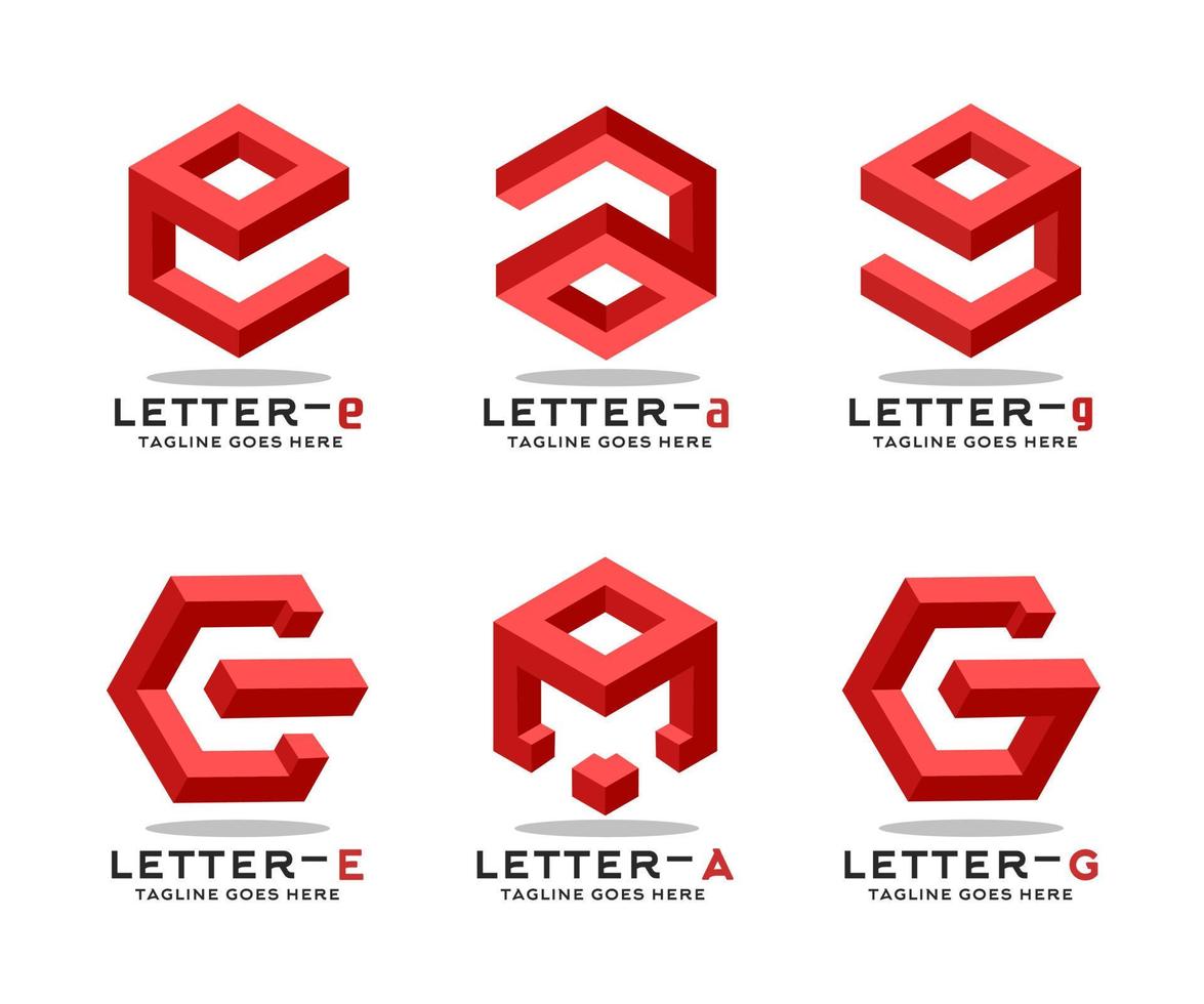 collection de logos ea et g, style 3d en forme de cube vecteur