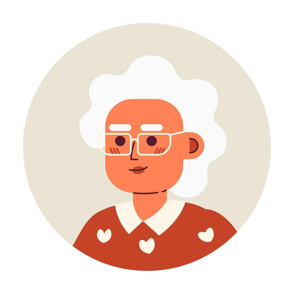 lunettes grand-mère détendu souriant 2d vecteur avatar illustration. posant lunettes retraité femme dessin animé personnage affronter. positif photo du visage portrait plat Couleur utilisateur profil image isolé sur blanc