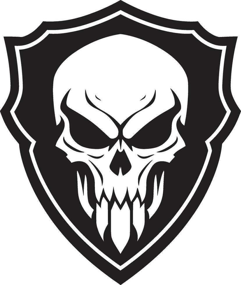 furtif Gardien noir logo avec crâne bouclier énigmatique citadelle crâne bouclier icône conception vecteur