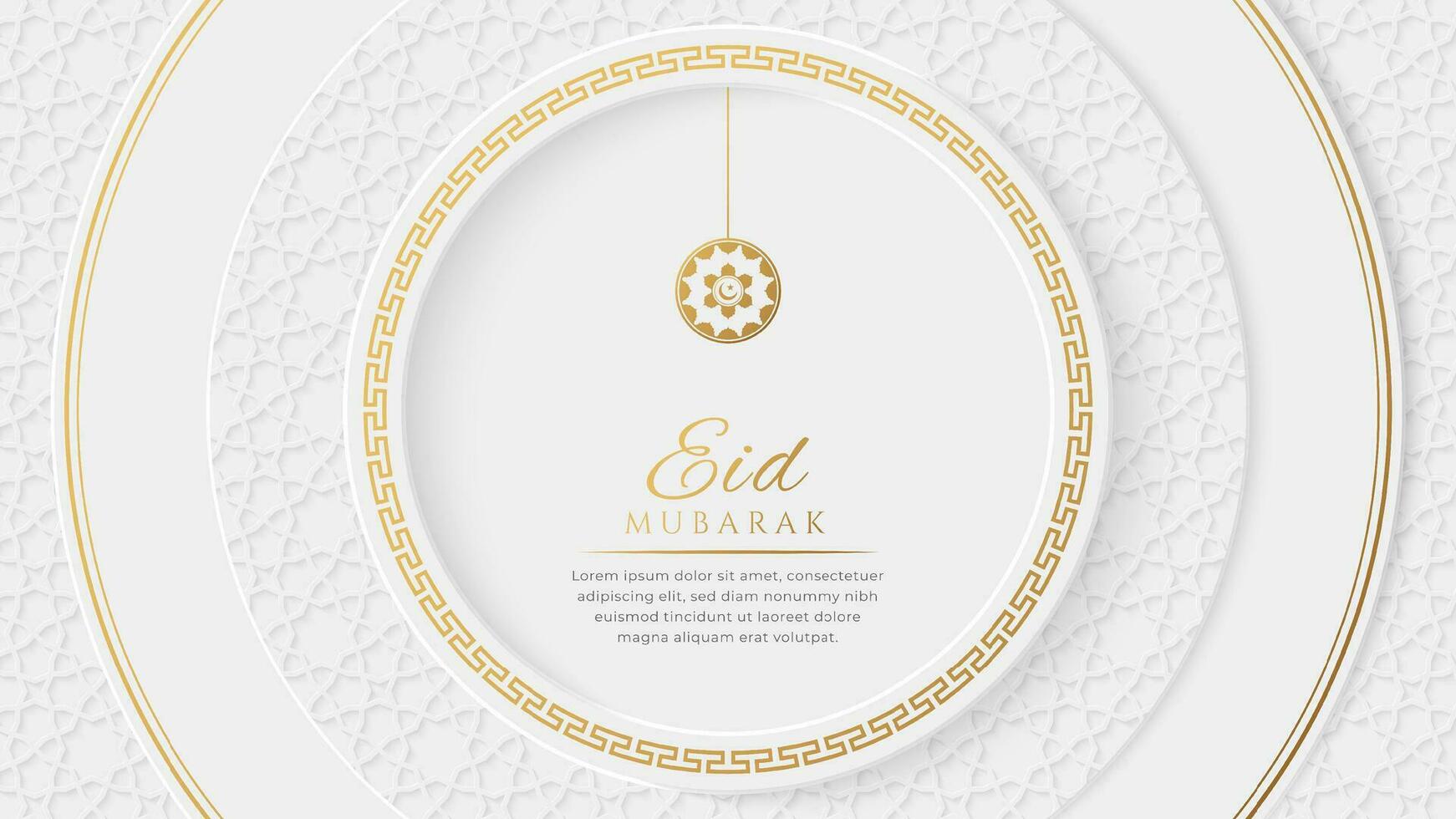 eid mubarak salutation carte avec d'or arabe les frontières et motifs vecteur